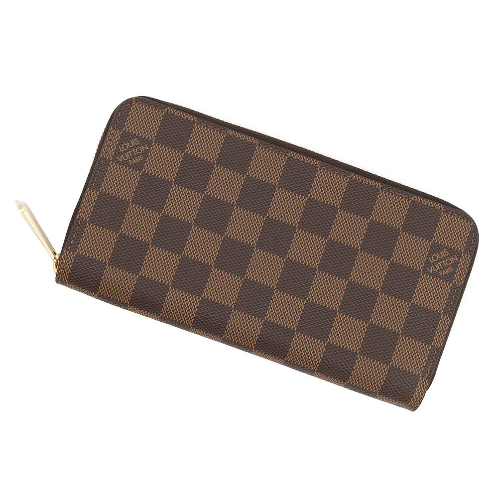Louis Vuitton Damier Ebene Brown Zippy Wallet Pink Round Zipper